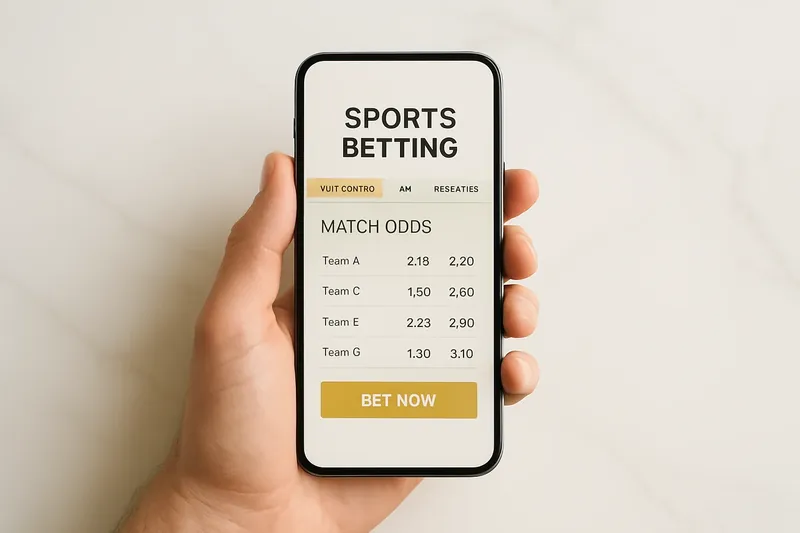 Hand holding smartphone showing sports betting odds on marble surface
