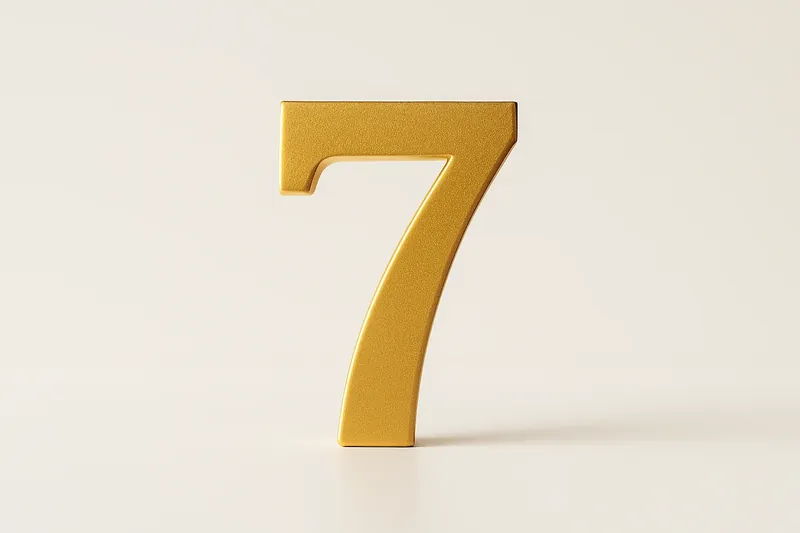 Large golden seven symbol on cream background with soft shadow